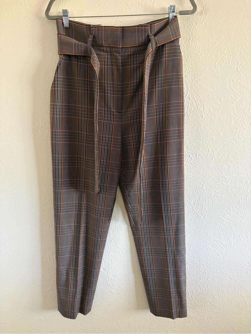 Veronica Beard Plaid Wool Paperbag Waist Trousers Pants Size 8